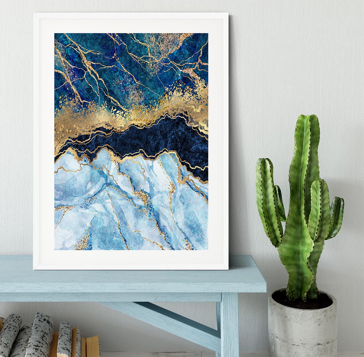 Blue and Gold Layered Marble Framed Print - Canvas Art Rocks - 5