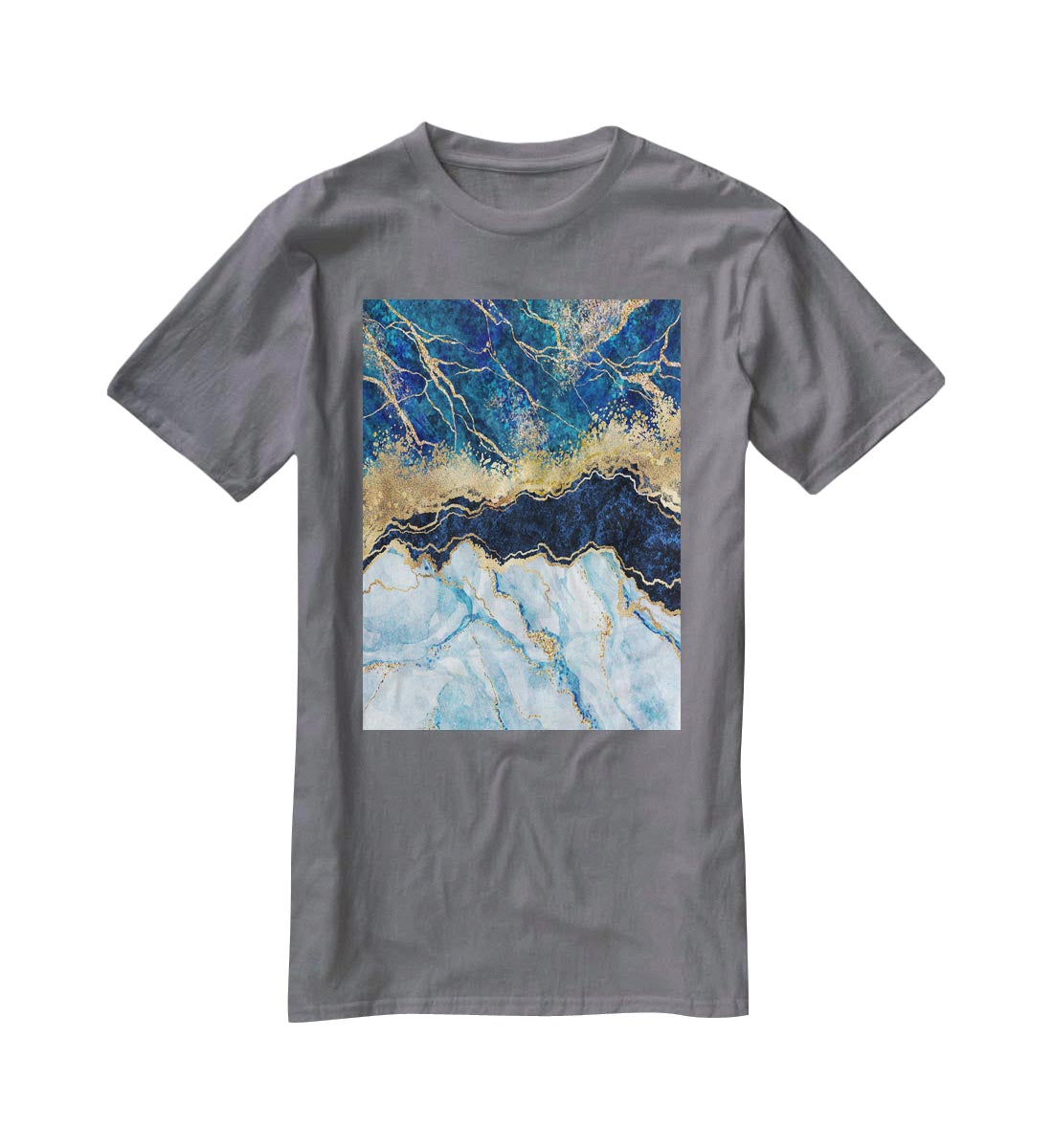 Blue and Gold Layered Marble T-Shirt - Canvas Art Rocks - 3