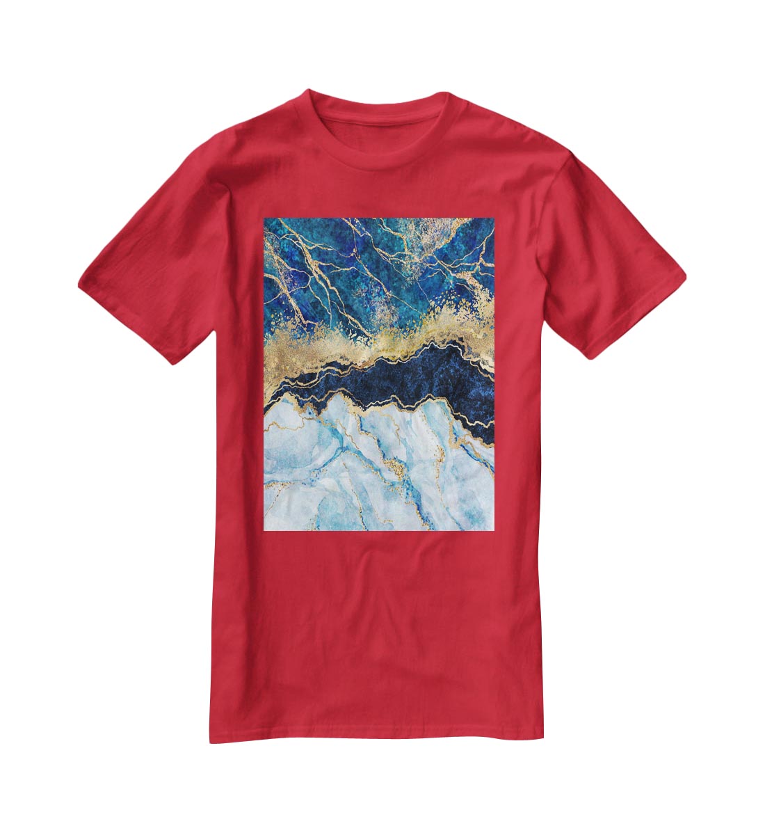 Blue and Gold Layered Marble T-Shirt - Canvas Art Rocks - 4
