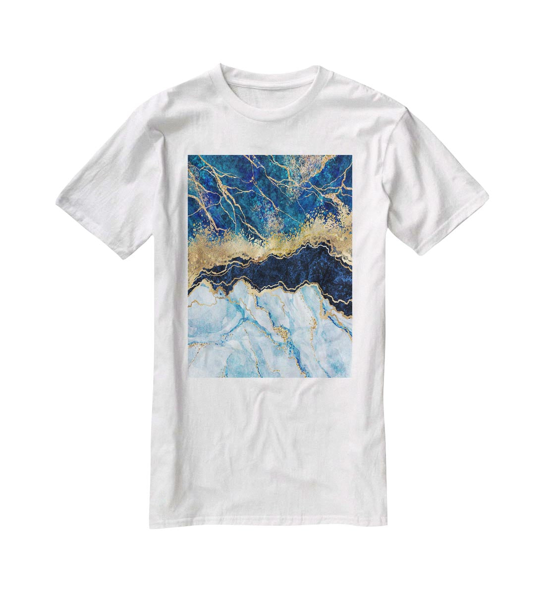 Blue and Gold Layered Marble T-Shirt - Canvas Art Rocks - 5
