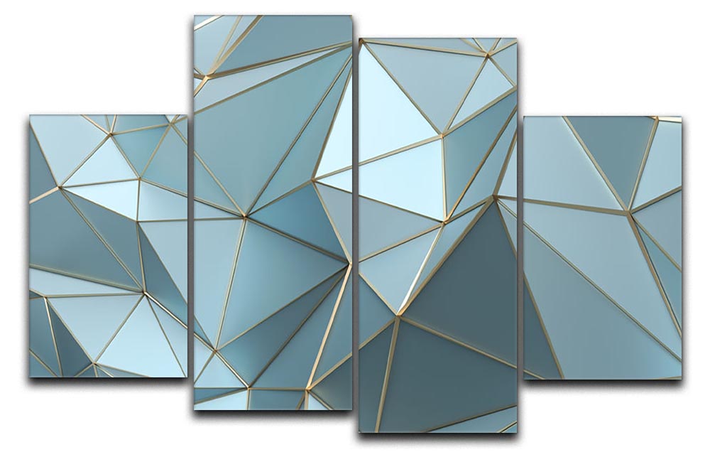Blue and Gold Triangulated Surface 4 Split Panel Canvas - Canvas Art Rocks - 1