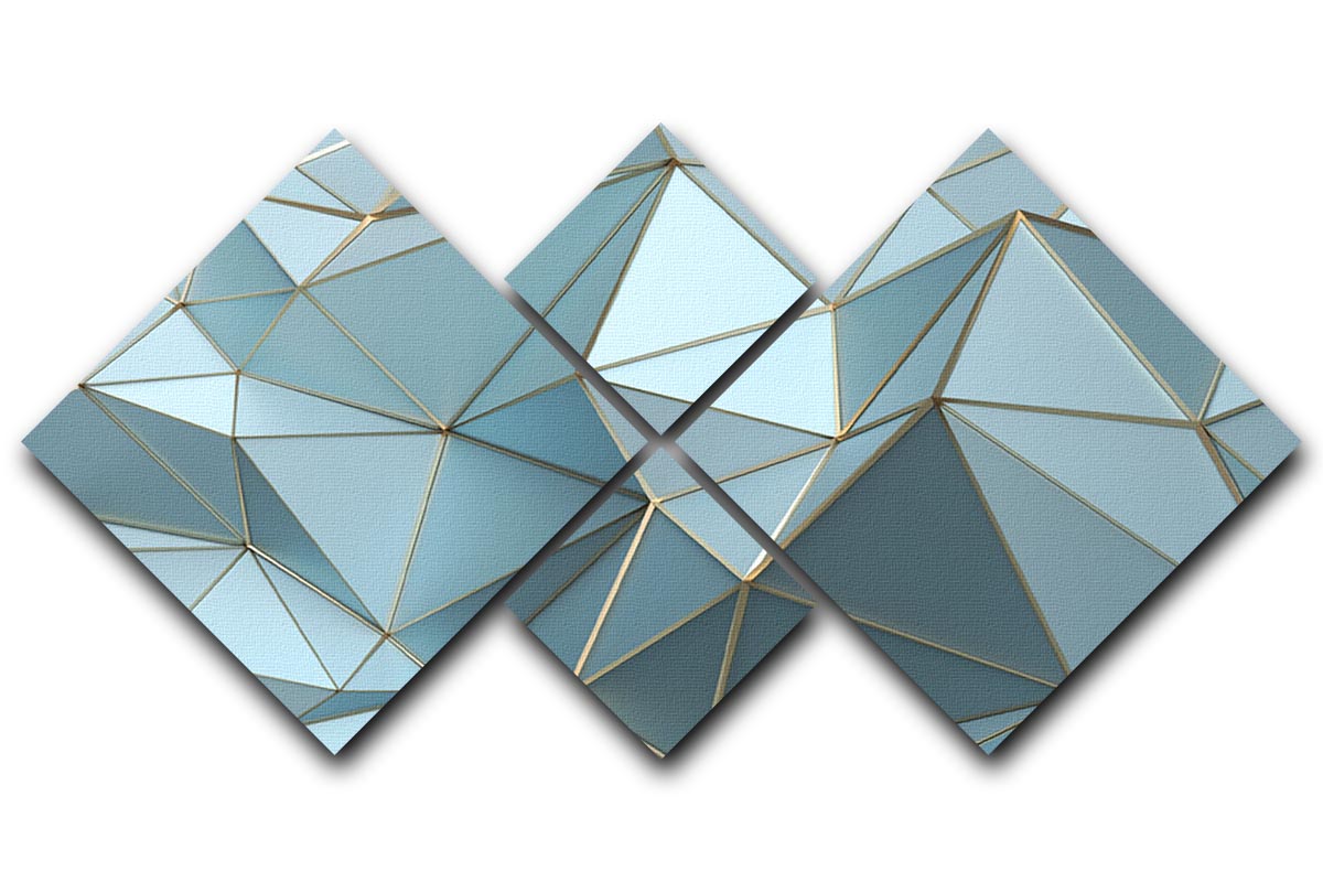Blue and Gold Triangulated Surface 4 Square Multi Panel Canvas - Canvas Art Rocks - 1