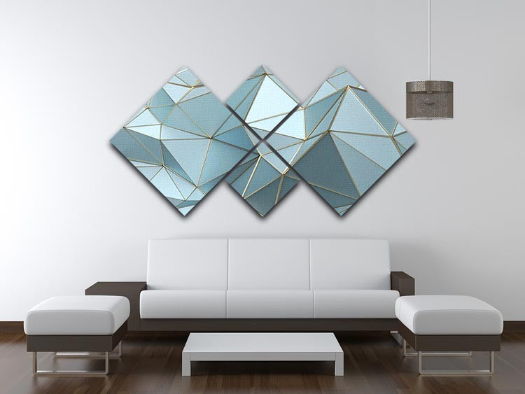 Blue and Gold Triangulated Surface 4 Square Multi Panel Canvas - Canvas Art Rocks - 3
