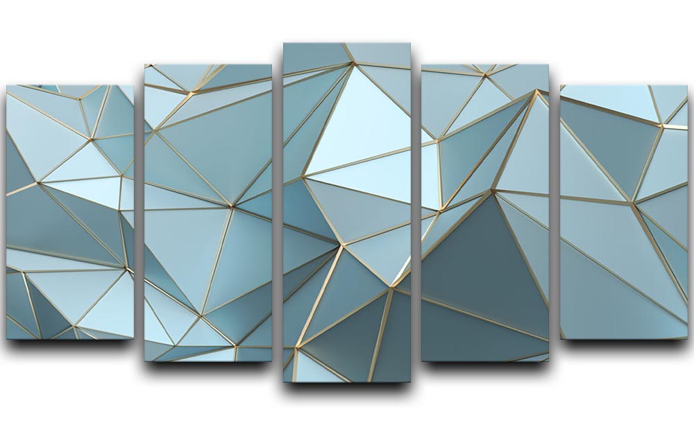 Blue and Gold Triangulated Surface 5 Split Panel Canvas - Canvas Art Rocks - 1