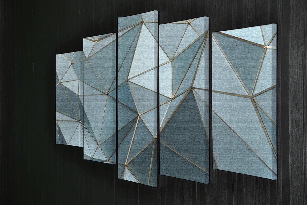 Blue and Gold Triangulated Surface 5 Split Panel Canvas - Canvas Art Rocks - 2