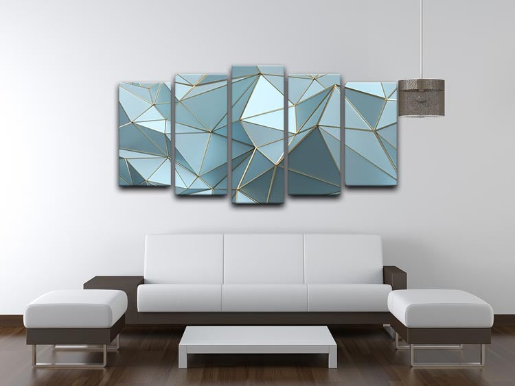 Blue and Gold Triangulated Surface 5 Split Panel Canvas - Canvas Art Rocks - 3