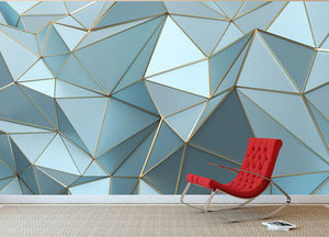 Blue and Gold Triangulated Surface Wall Mural Wallpaper - Canvas Art Rocks - 2
