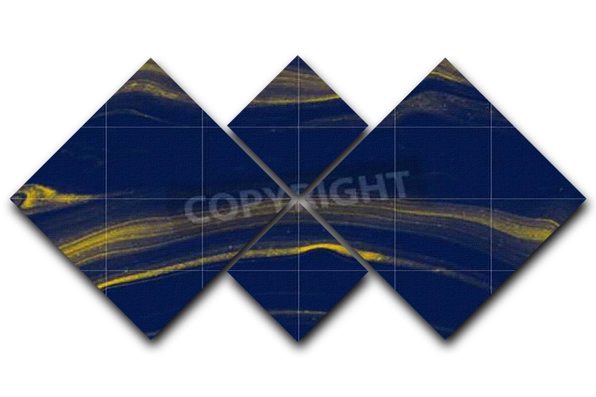Blue and Gold Veined Marble 4 Square Multi Panel Canvas - Canvas Art Rocks - 1