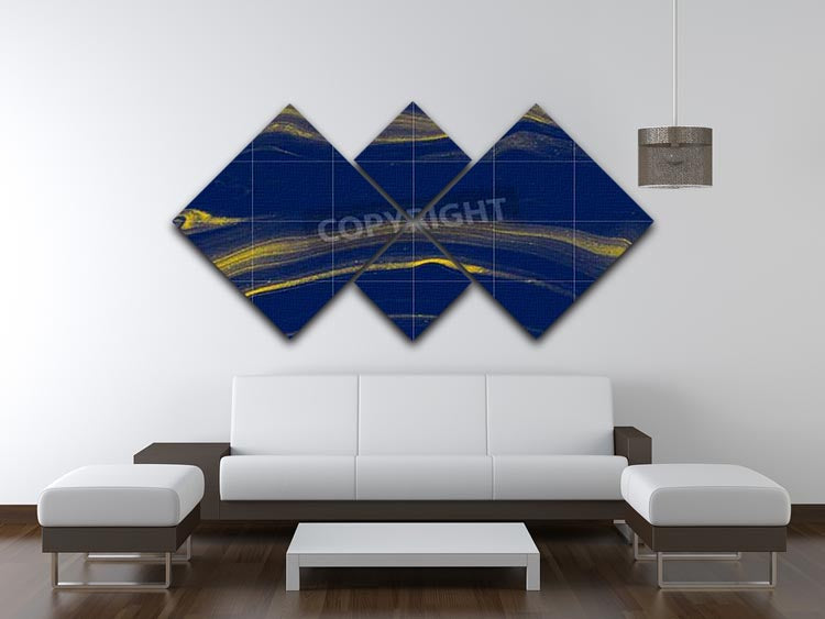 Blue and Gold Veined Marble 4 Square Multi Panel Canvas - Canvas Art Rocks - 3