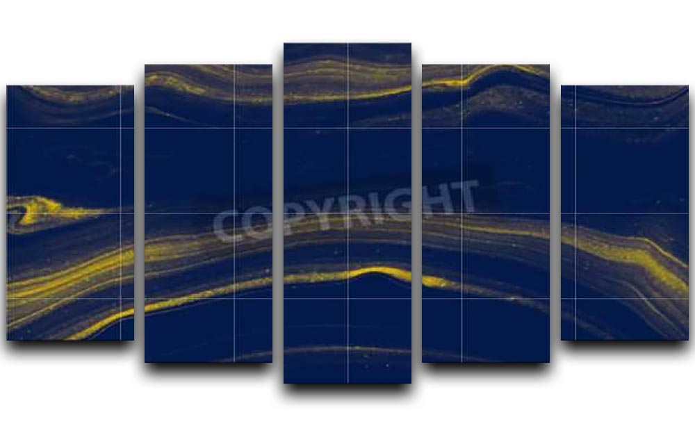 Blue and Gold Veined Marble 5 Split Panel Canvas - Canvas Art Rocks - 1