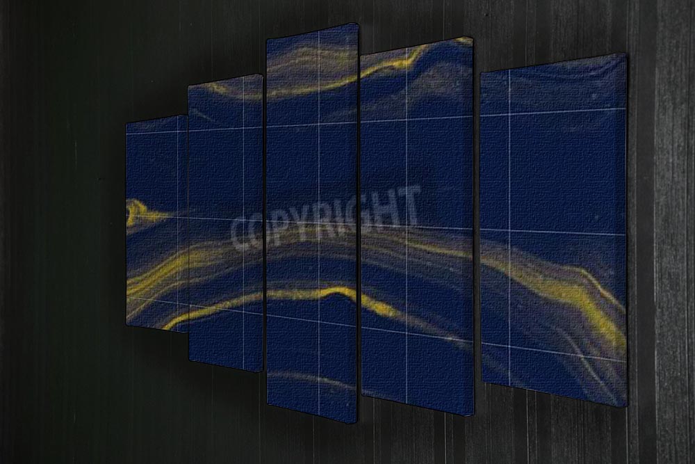 Blue and Gold Veined Marble 5 Split Panel Canvas - Canvas Art Rocks - 2