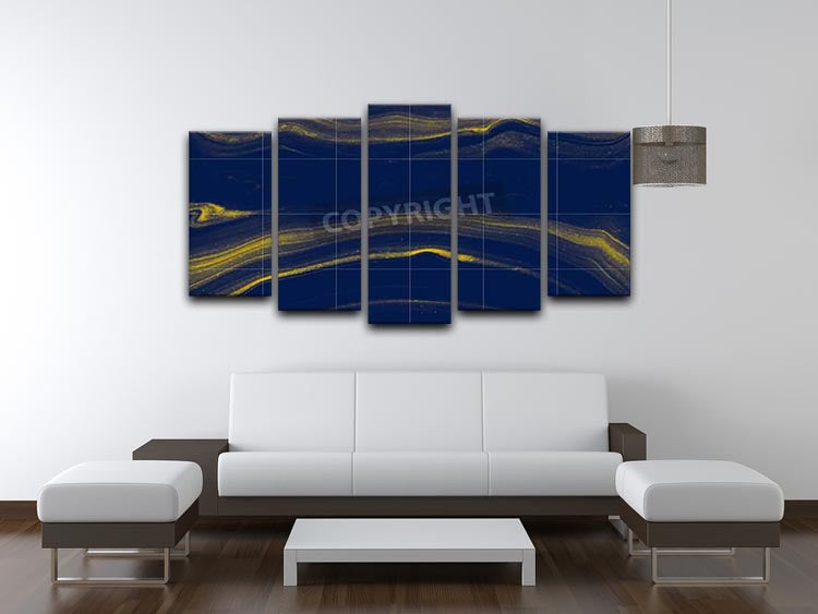 Blue and Gold Veined Marble 5 Split Panel Canvas - Canvas Art Rocks - 3