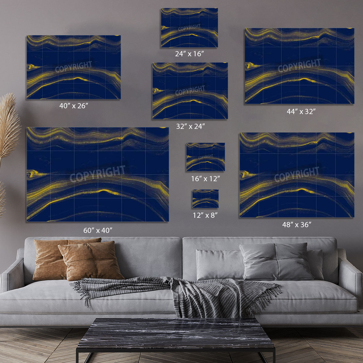 Blue and Gold Veined Marble Canvas Print or Poster - Canvas Art Rocks - 7