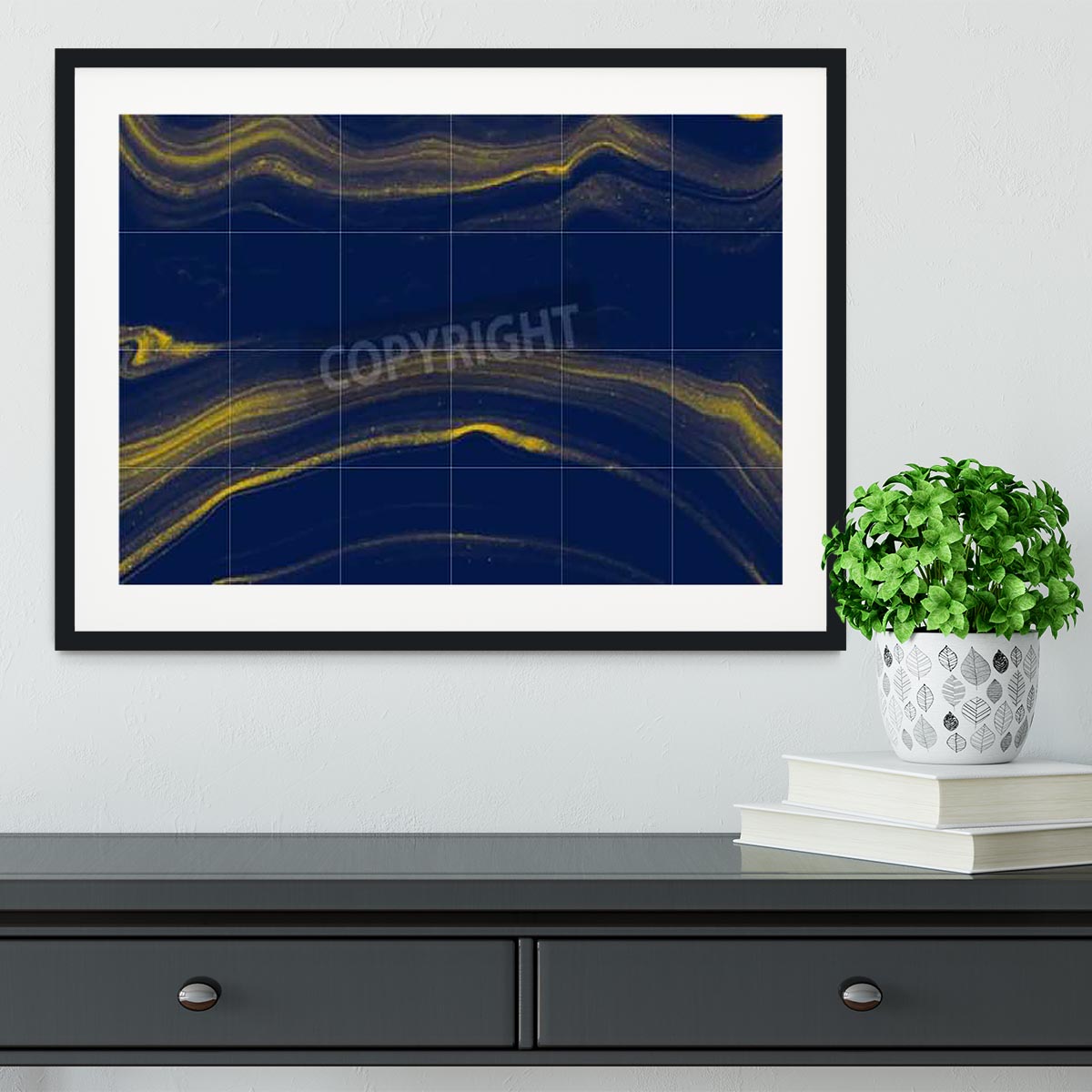 Blue and Gold Veined Marble Framed Print - Canvas Art Rocks - 1