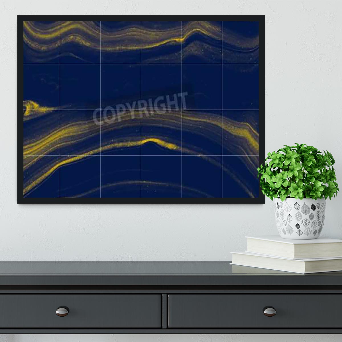 Blue and Gold Veined Marble Framed Print - Canvas Art Rocks - 2