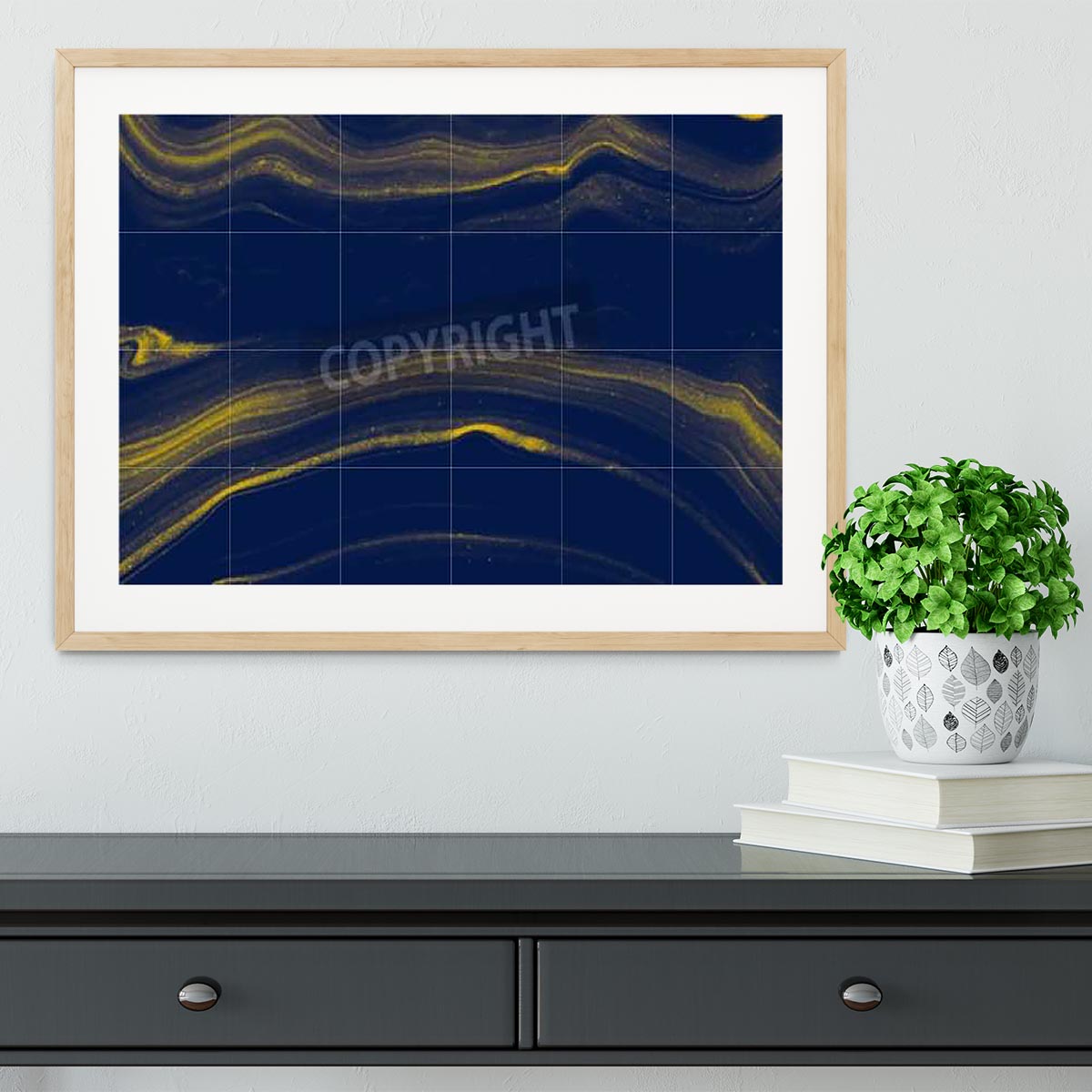 Blue and Gold Veined Marble Framed Print - Canvas Art Rocks - 3