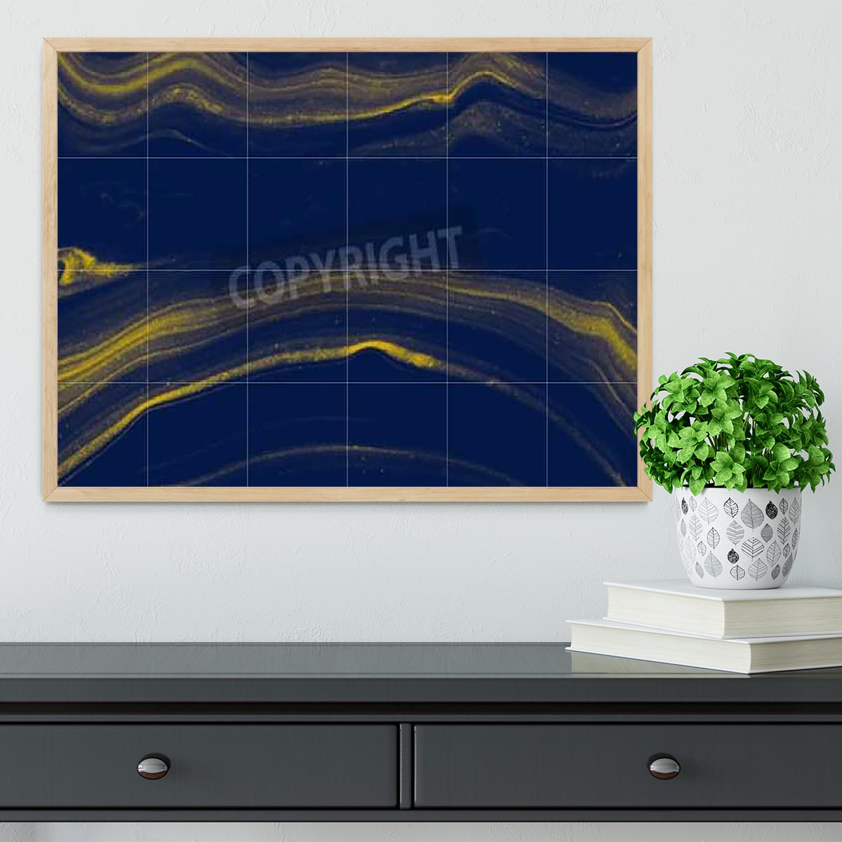 Blue and Gold Veined Marble Framed Print - Canvas Art Rocks - 4