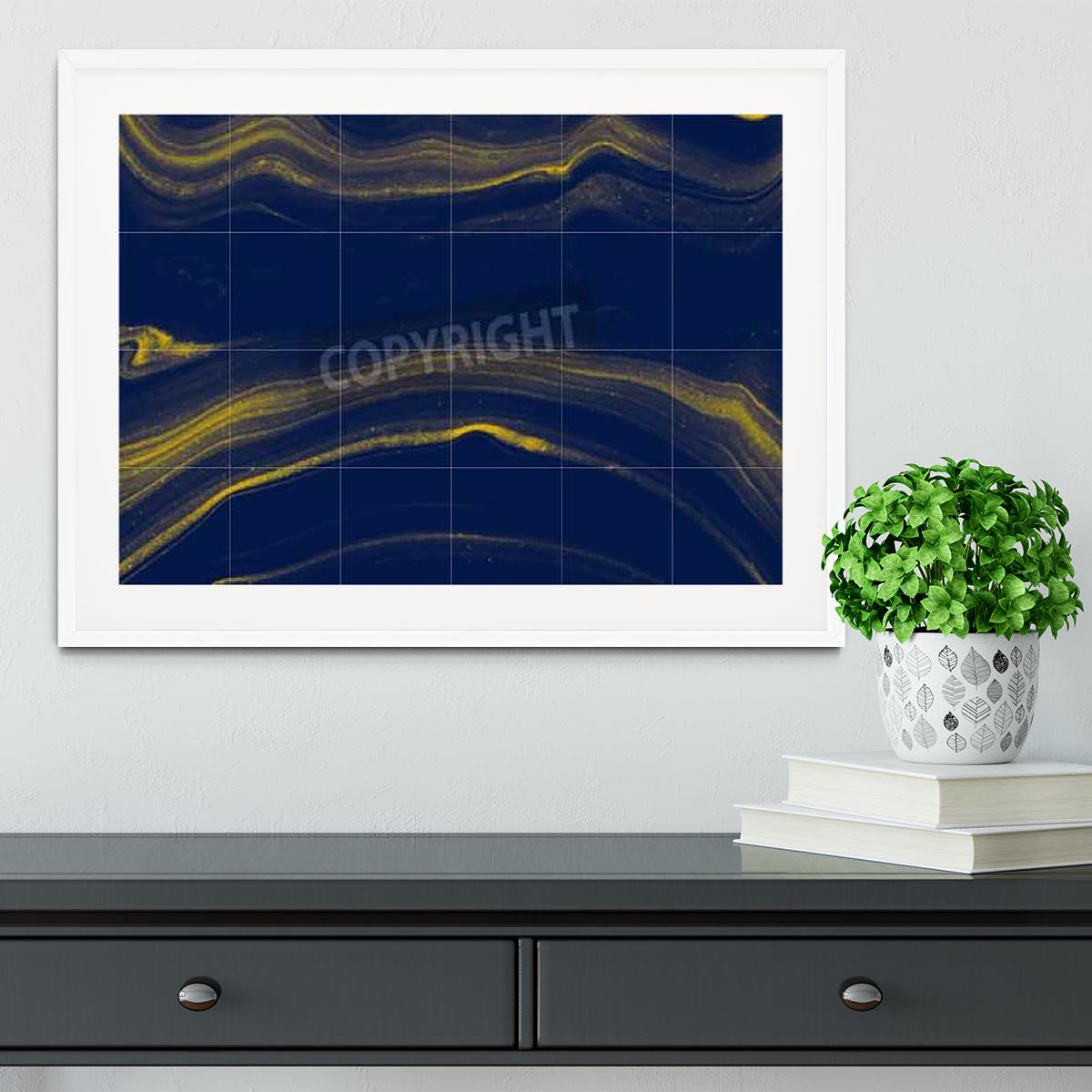 Blue and Gold Veined Marble Framed Print - Canvas Art Rocks - 5