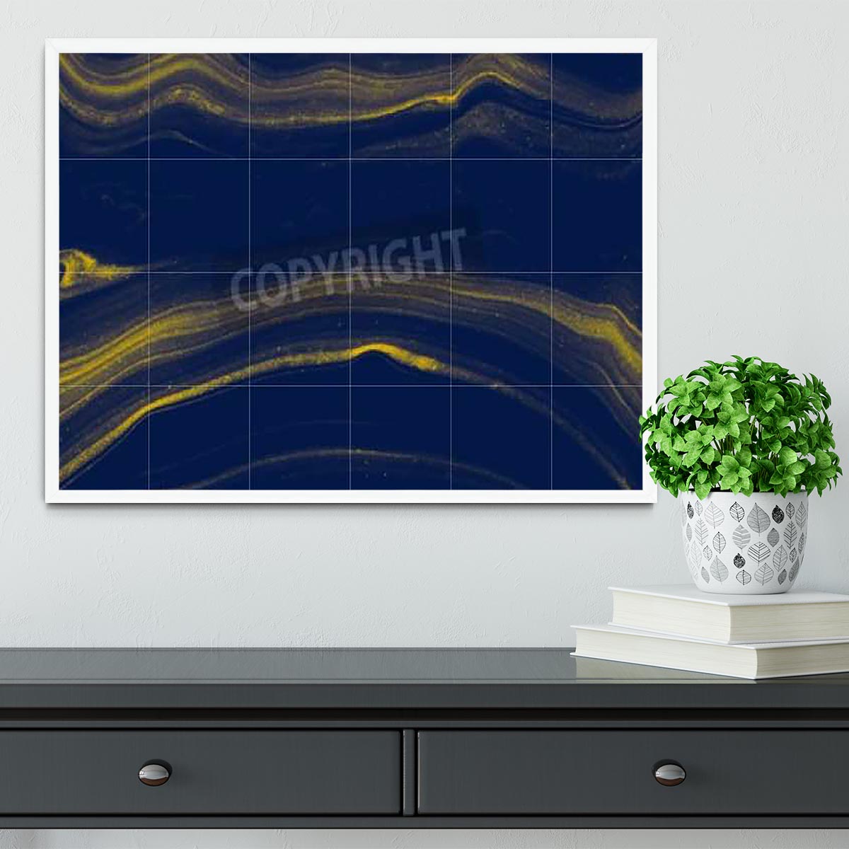 Blue and Gold Veined Marble Framed Print - Canvas Art Rocks -6