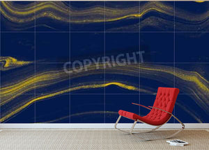 Blue and Gold Veined Marble Wall Mural Wallpaper - Canvas Art Rocks - 2