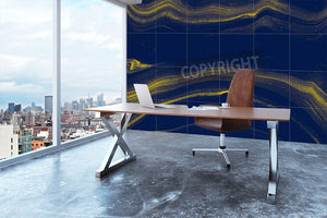 Blue and Gold Veined Marble Wall Mural Wallpaper - Canvas Art Rocks - 3
