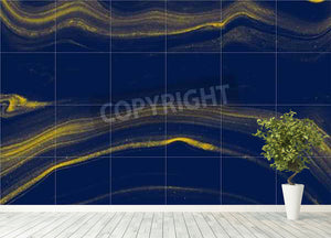 Blue and Gold Veined Marble Wall Mural Wallpaper - Canvas Art Rocks - 4