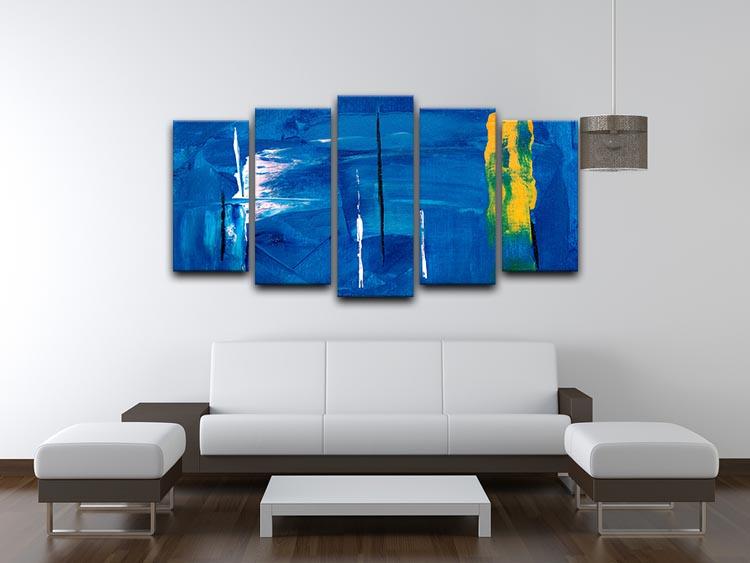 Blue and Green Abstract Painting 5 Split Panel Canvas - Canvas Art Rocks - 3