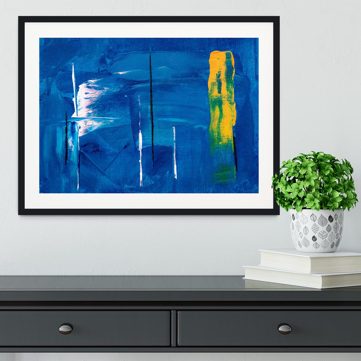 Blue and Green Abstract Painting Framed Print - Canvas Art Rocks - 1