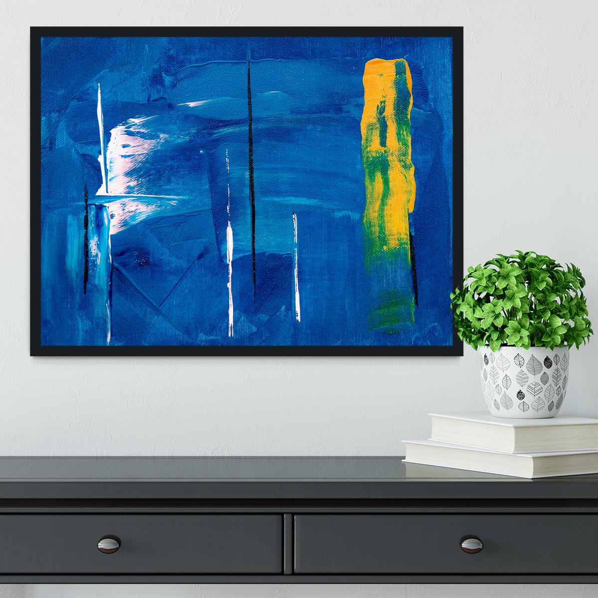 Blue and Green Abstract Painting Framed Print - Canvas Art Rocks - 2
