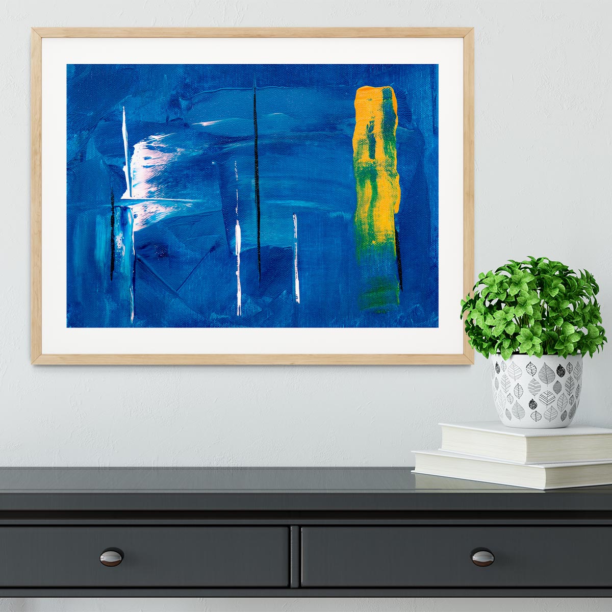 Blue and Green Abstract Painting Framed Print - Canvas Art Rocks - 3