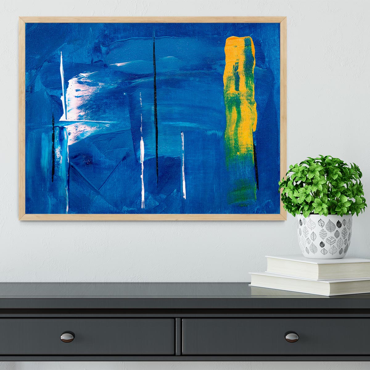 Blue and Green Abstract Painting Framed Print - Canvas Art Rocks - 4