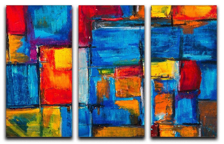 Blue and Red Square Abstract Painting 3 Split Panel Canvas Print - Canvas Art Rocks - 1