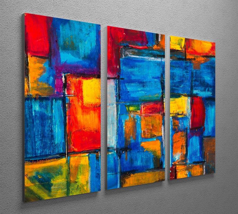 Blue and Red Square Abstract Painting 3 Split Panel Canvas Print - Canvas Art Rocks - 2