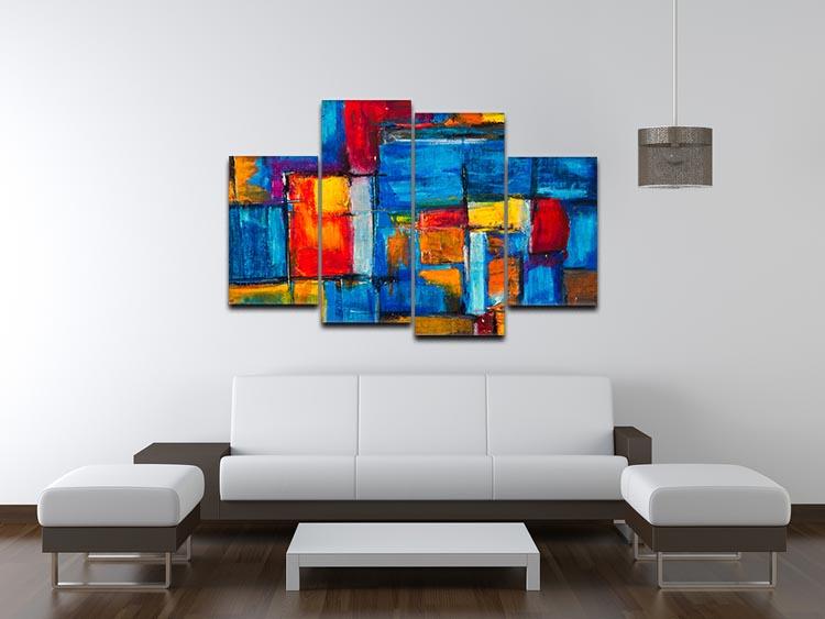 Blue and Red Square Abstract Painting 4 Split Panel Canvas - Canvas Art Rocks - 3