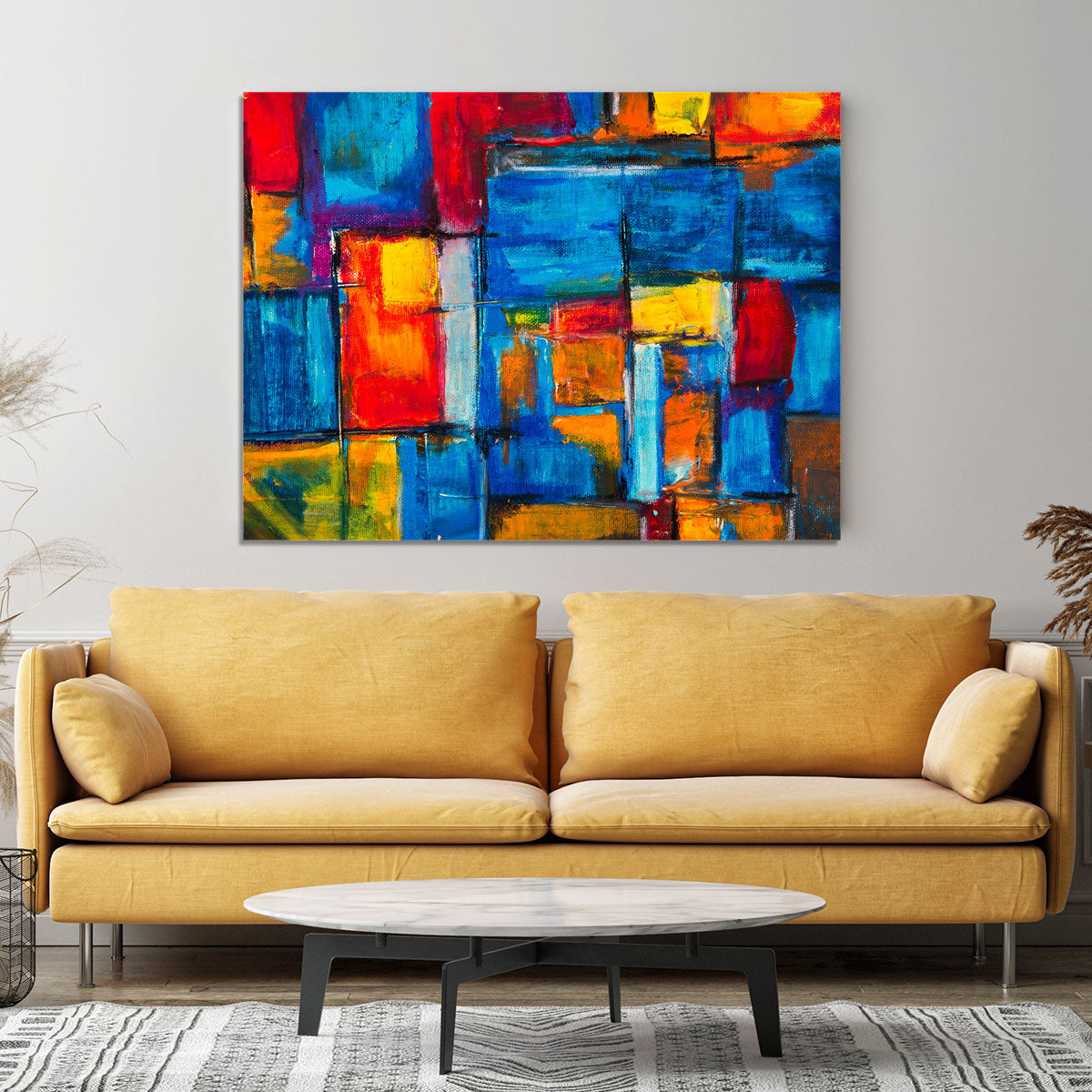 Blue and Red Square Abstract Painting Canvas Print or Poster - Canvas Art Rocks - 4