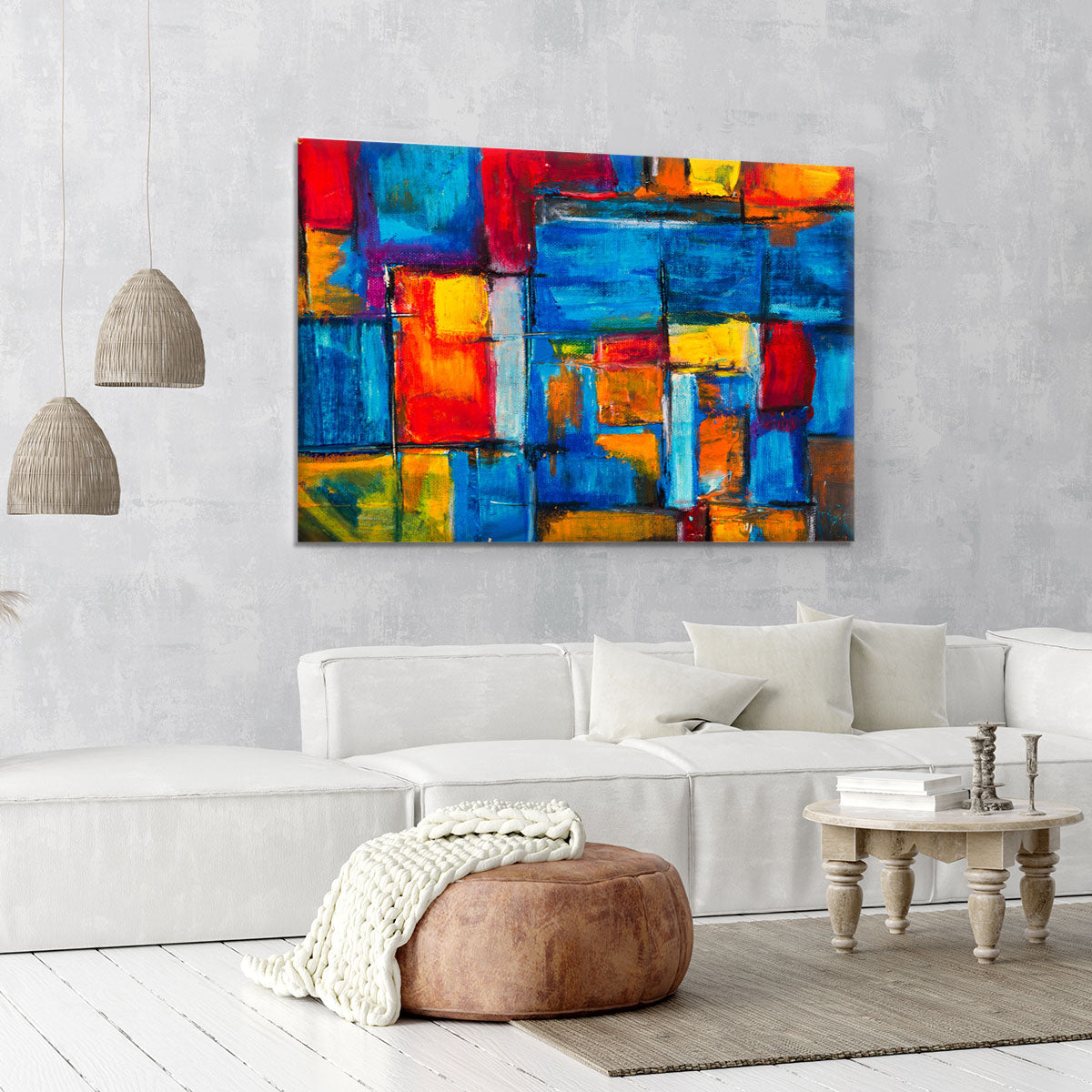 Blue and Red Square Abstract Painting Canvas Print or Poster - Canvas Art Rocks - 6