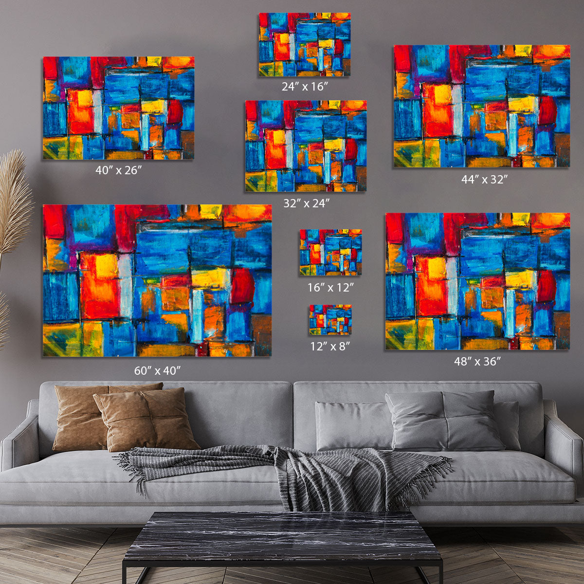 Blue and Red Square Abstract Painting Canvas Print or Poster - Canvas Art Rocks - 7