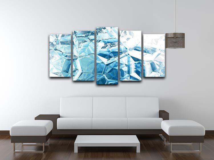 Blue and White Crystal 5 Split Panel Canvas - Canvas Art Rocks - 3