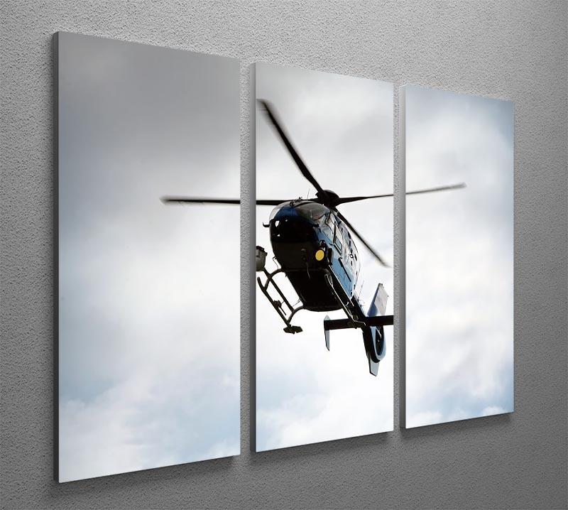 Blue and silver police helicopter flying above 3 Split Panel Canvas Print - Canvas Art Rocks - 2
