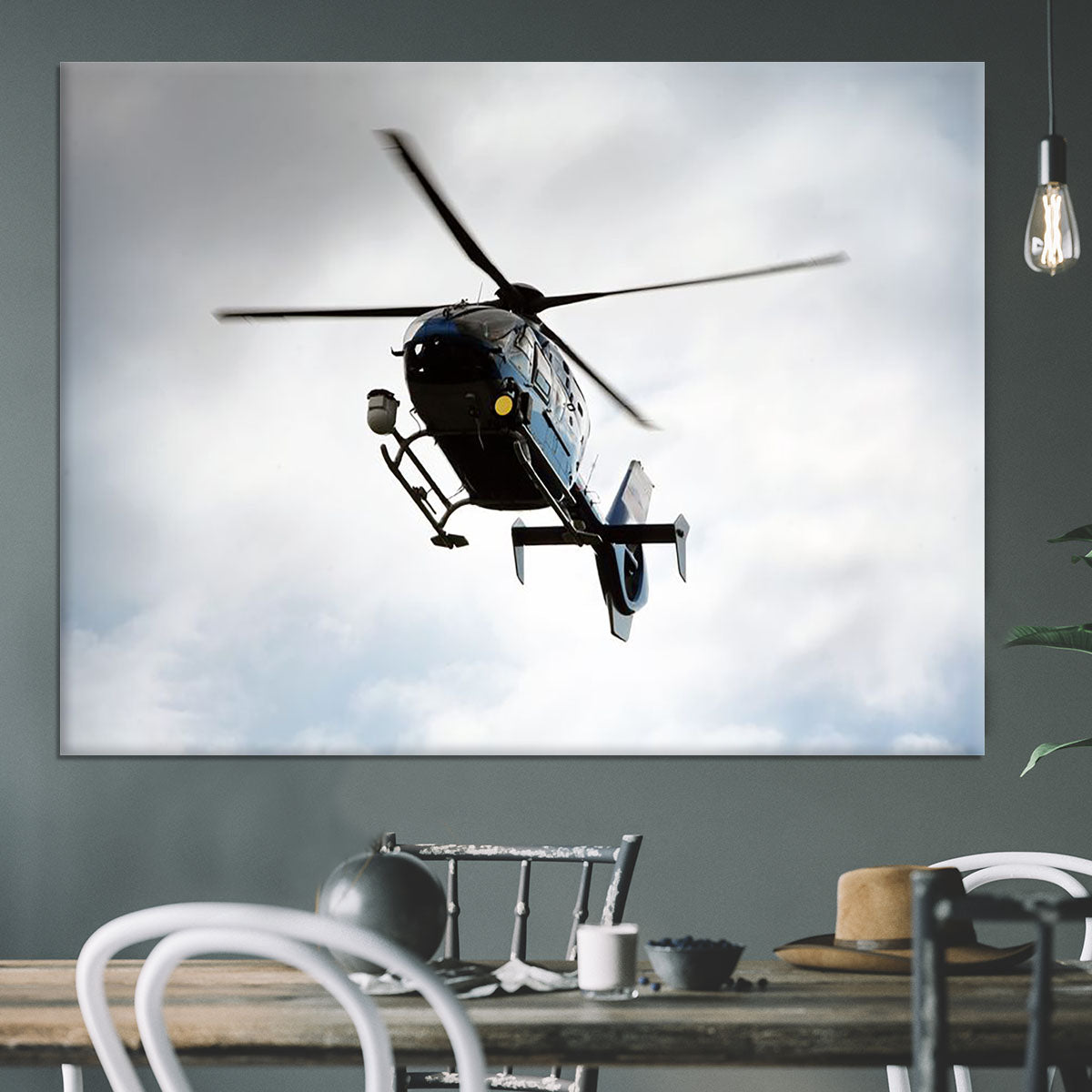 Blue and silver police helicopter flying above Canvas Print or Poster - Canvas Art Rocks - 3