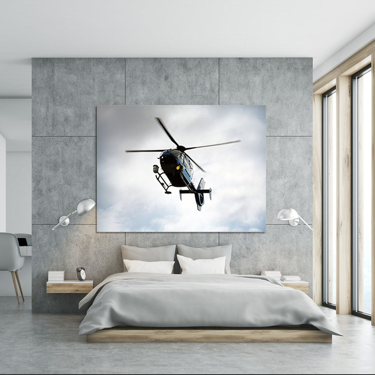 Blue and silver police helicopter flying above Canvas Print or Poster - Canvas Art Rocks - 5