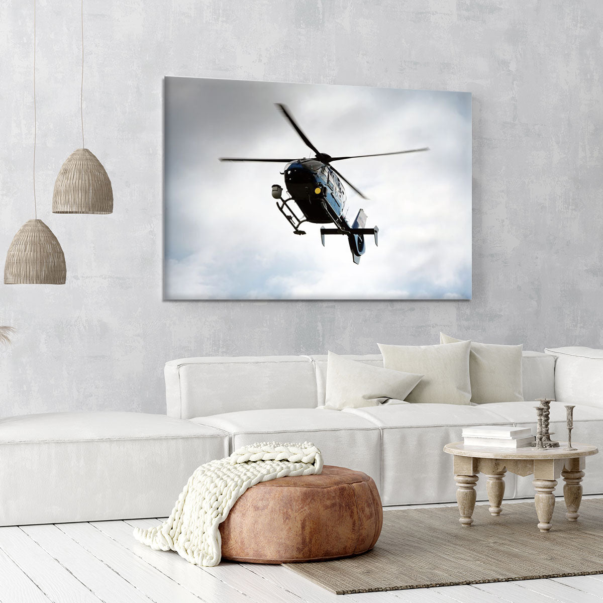 Blue and silver police helicopter flying above Canvas Print or Poster - Canvas Art Rocks - 6