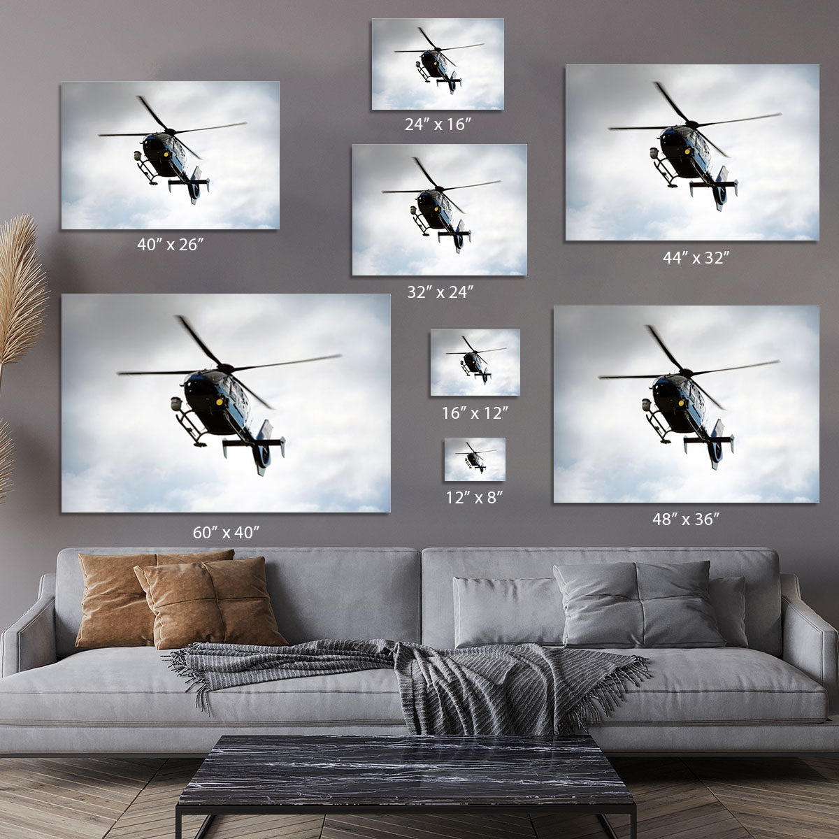 Blue and silver police helicopter flying above Canvas Print or Poster - Canvas Art Rocks - 7