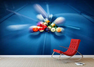 Blue billiard table with colorful balls Wall Mural Wallpaper - Canvas Art Rocks - 2