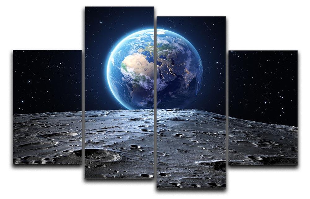 Blue earth seen from the moon surface 4 Split Panel Canvas  - Canvas Art Rocks - 1