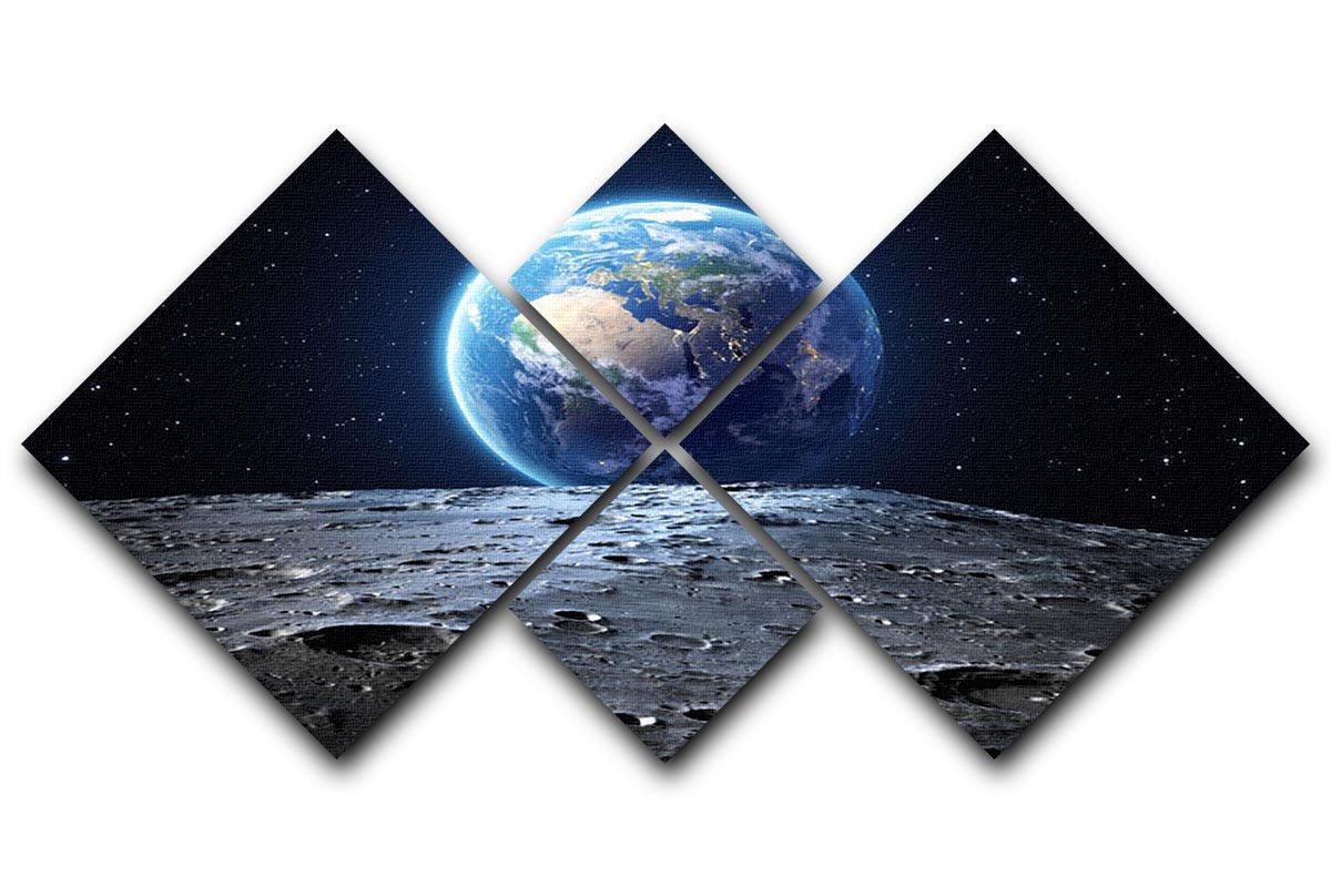 Blue earth seen from the moon surface 4 Square Multi Panel Canvas  - Canvas Art Rocks - 1