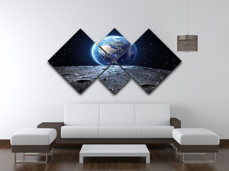 Blue earth seen from the moon surface 4 Square Multi Panel Canvas - Canvas Art Rocks - 3