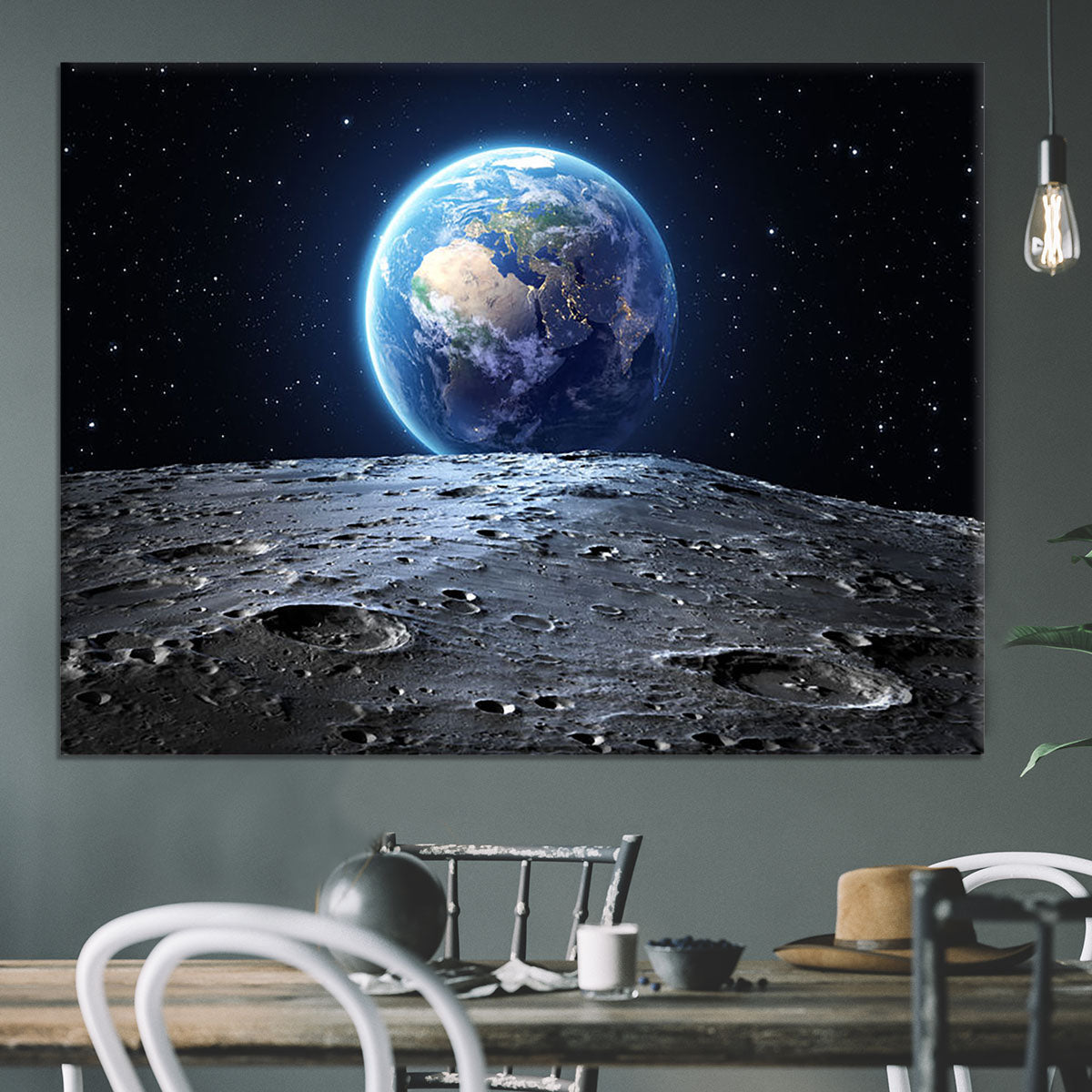 Blue earth seen from the moon surface Canvas Print or Poster - Canvas Art Rocks - 3
