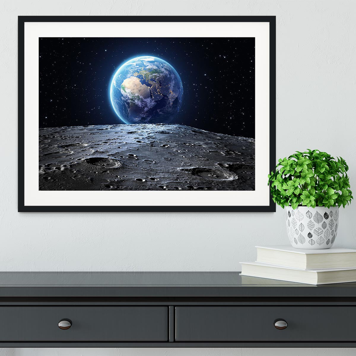 Blue earth seen from the moon surface Framed Print - Canvas Art Rocks - 1