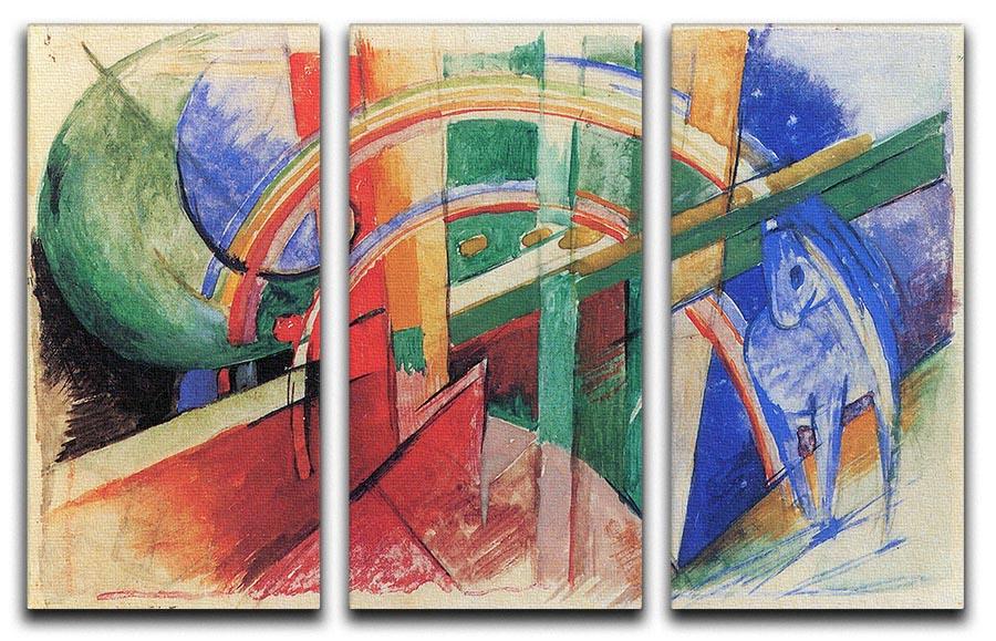 Blue horse with rainbow by Franz Marc 3 Split Panel Canvas Print - Canvas Art Rocks - 1